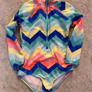 Kids Chevron Long-Sleeve One-Piece Swimsuit in Multicolor